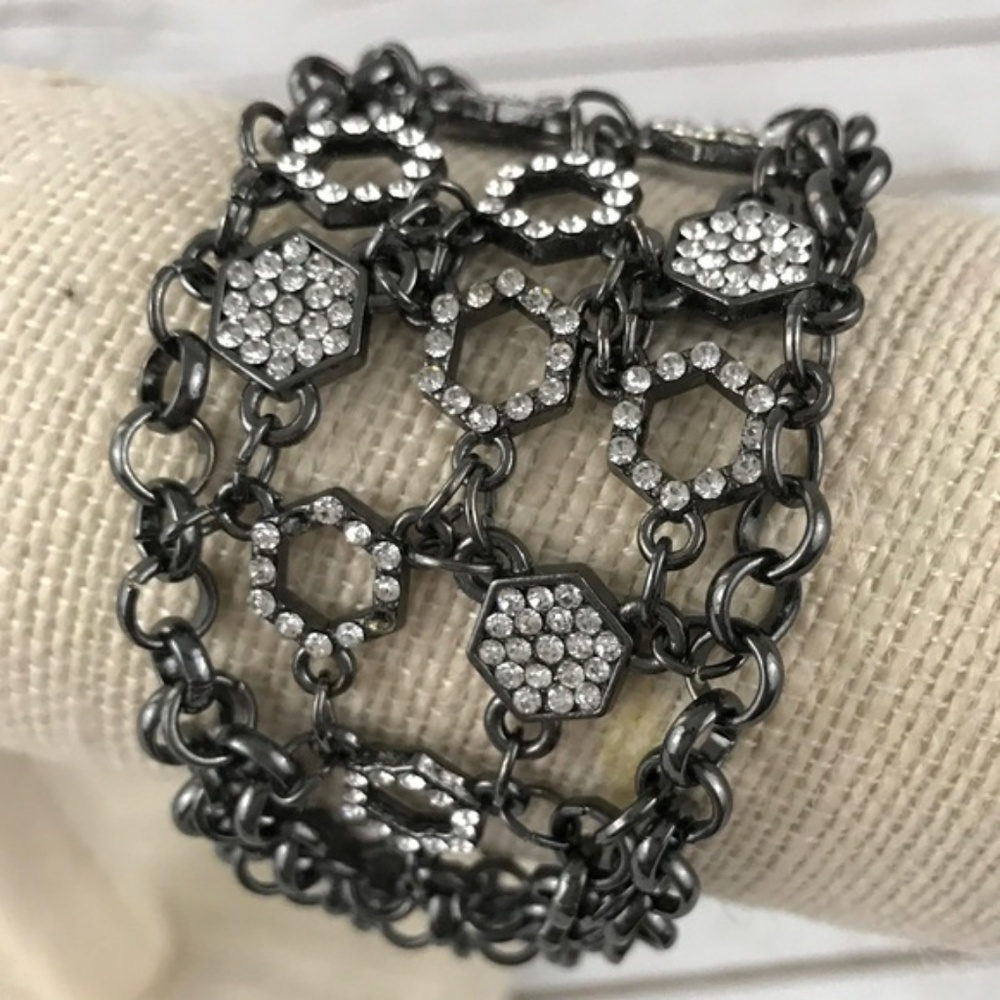 Rhinestone & Black Geometric Bracelet